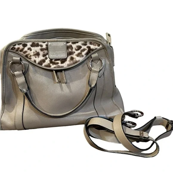 Marc Jacobs Collection Wellington taupe leather leopard calf hair bag Satchel - Picture 2 of 13